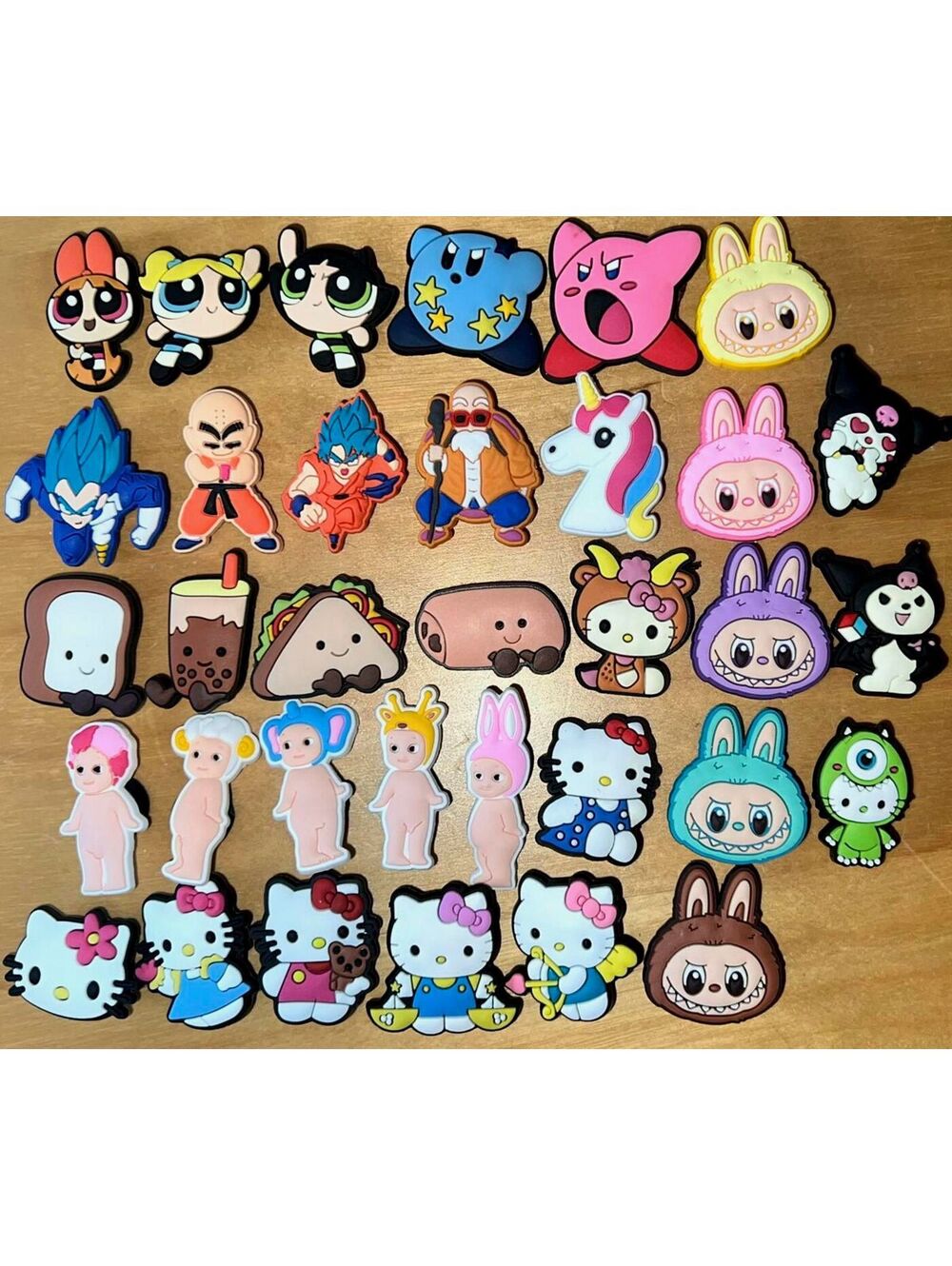 34 Pc Asst Anime Croc, Hat, Shoe Charms Jibitz San Rio, LaBuBu, Hello Kitty